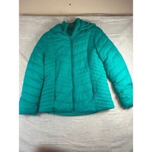 Xersion Teal Quilted Hooded Puffer Jacket‎ Women's Size Small Lightweight Warm